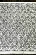 Sequins Chantilly Lace: White Floral Rose and Leaf Motifs with Scalloped Floral Edge with Eyelash Fringes, 3 Meters