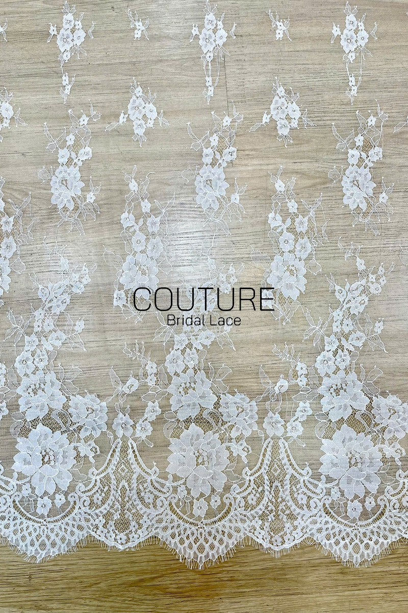 Chantilly Lace: White Cascading Floral Vine Columns with Arch Openwork Eyelash Scalloped Border, 3 Meters