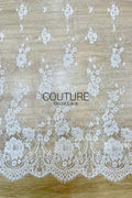 Chantilly Lace: White Cascading Floral Vine Columns with Arch Openwork Eyelash Scalloped Border, 3 Meters