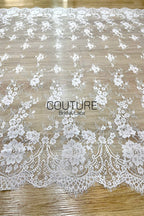 Chantilly Lace: White Cascading Floral Vine Columns with Arch Openwork Eyelash Scalloped Border, 3 Meters