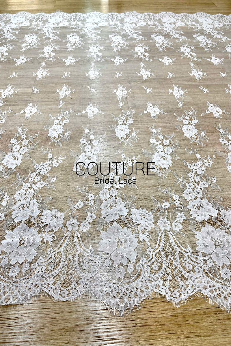 Chantilly Lace: White Cascading Floral Vine Columns with Arch Openwork Eyelash Scalloped Border, 3 Meters