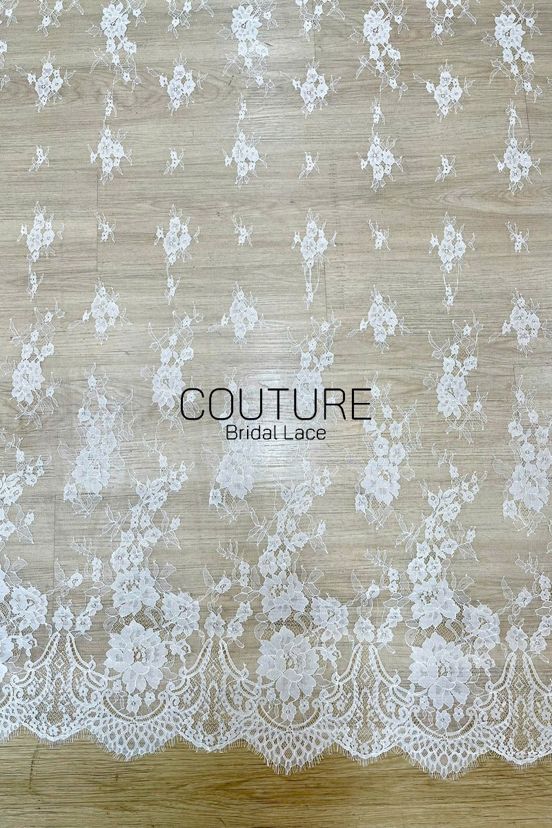 Chantilly Lace: White Cascading Floral Vine Columns with Arch Openwork Eyelash Scalloped Border, 3 Meters