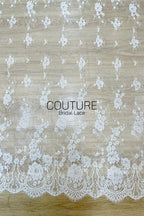 Chantilly Lace: White Cascading Floral Vine Columns with Arch Openwork Eyelash Scalloped Border, 3 Meters