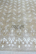 Chantilly Lace: White Scattered Snowflake Daisy Clusters with Chandelier Crown Arch Border, 3 Meters