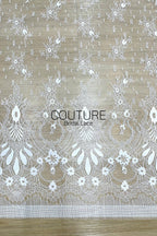 Chantilly Lace: White Scattered Snowflake Daisy Clusters with Chandelier Crown Arch Border, 3 Meters