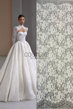 Chantilly French Lace: Light Ivory Couture Fabric with Clear Sequins (3 Meters)
