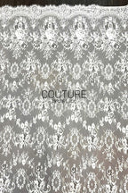 Chantilly Lace: White Dense Floral Medallion Damask Allover with Arch Ribbon Scalloped Border, 3 Meters