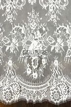 Chantilly Lace: White Dense Floral Medallion Damask Allover with Arch Ribbon Scalloped Border, 3 Meters