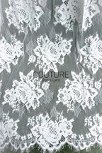 Chantilly Lace: White Large Rose Bouquet Clusters with Grape Accents and Eyelash Scalloped Border, 3 Meters