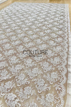 Chantilly Lace: White Allover Floral Bouquet Clusters with Scrolling Volute Vines, 1 Meter