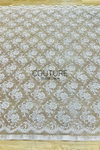 Chantilly Lace: White Allover Floral Bouquet Clusters with Scrolling Volute Vines, 1 Meter