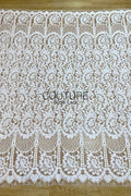 Chantilly Lace: White Dense Allover Floral Clusters with Triple-Layer Curtain Openwork Border, 1.5 Meters