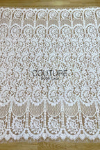 Chantilly Lace: White Dense Allover Floral Clusters with Triple-Layer Curtain Openwork Border, 1.5 Meters