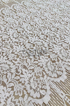 Chantilly Lace: White Dense Allover Floral Clusters with Triple-Layer Curtain Openwork Border, 1.5 Meters