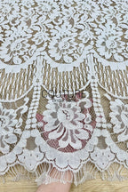 Chantilly Lace: White Dense Allover Floral Clusters with Triple-Layer Curtain Openwork Border, 1.5 Meters