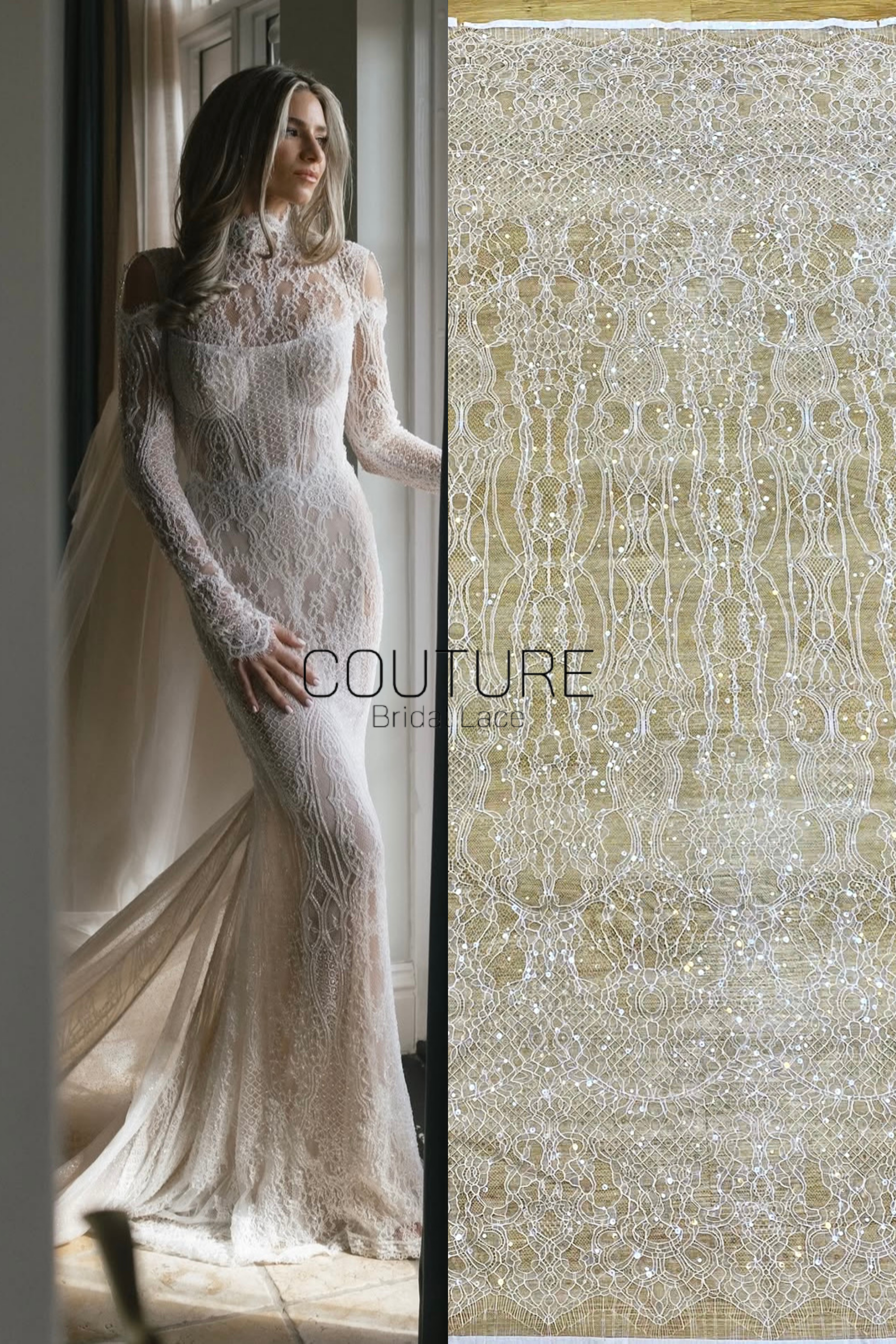Chantilly French Lace: Couture Fabric with Sequins (3 Meters)