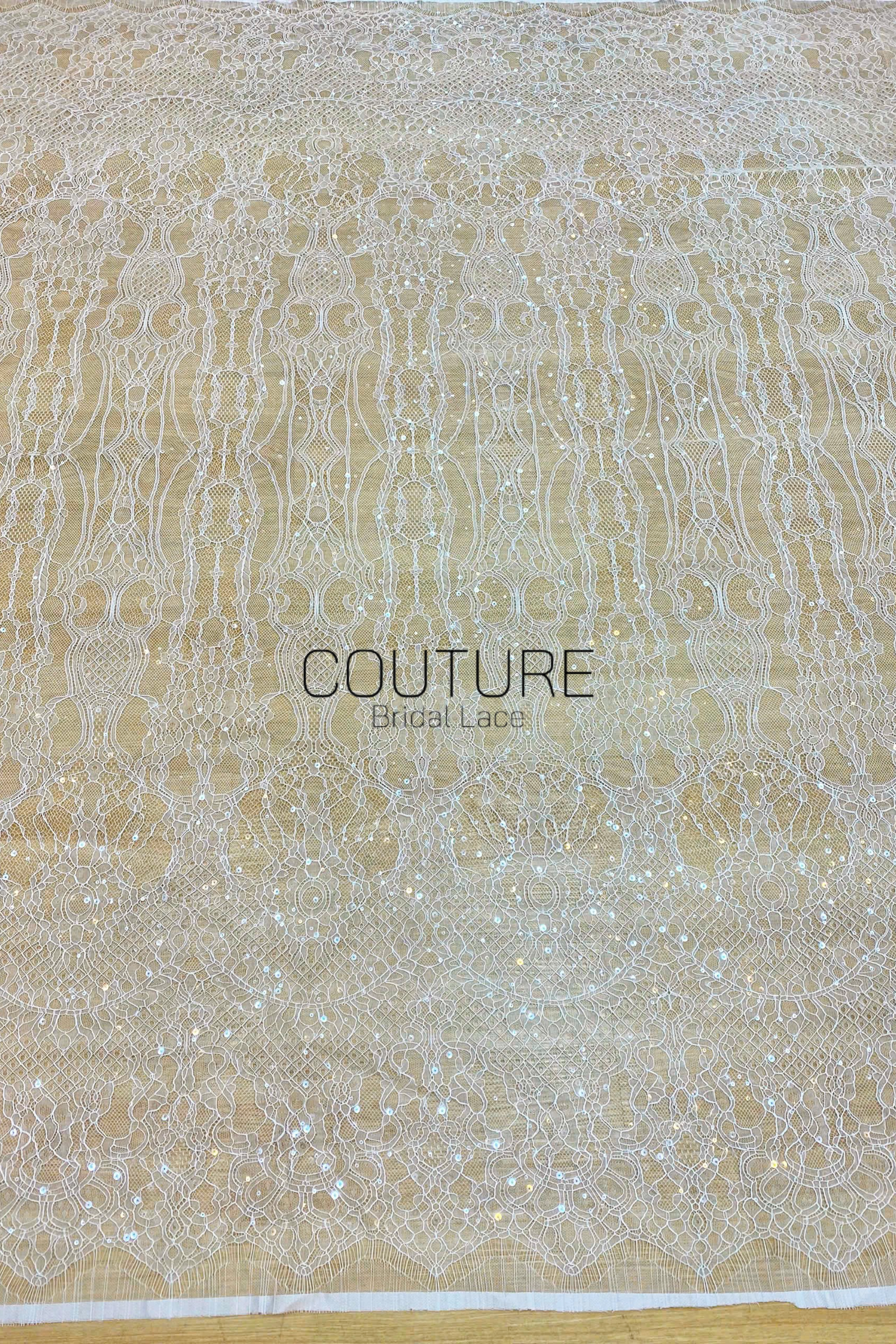 Chantilly French Lace: Couture Fabric with Sequins (3 Meters)