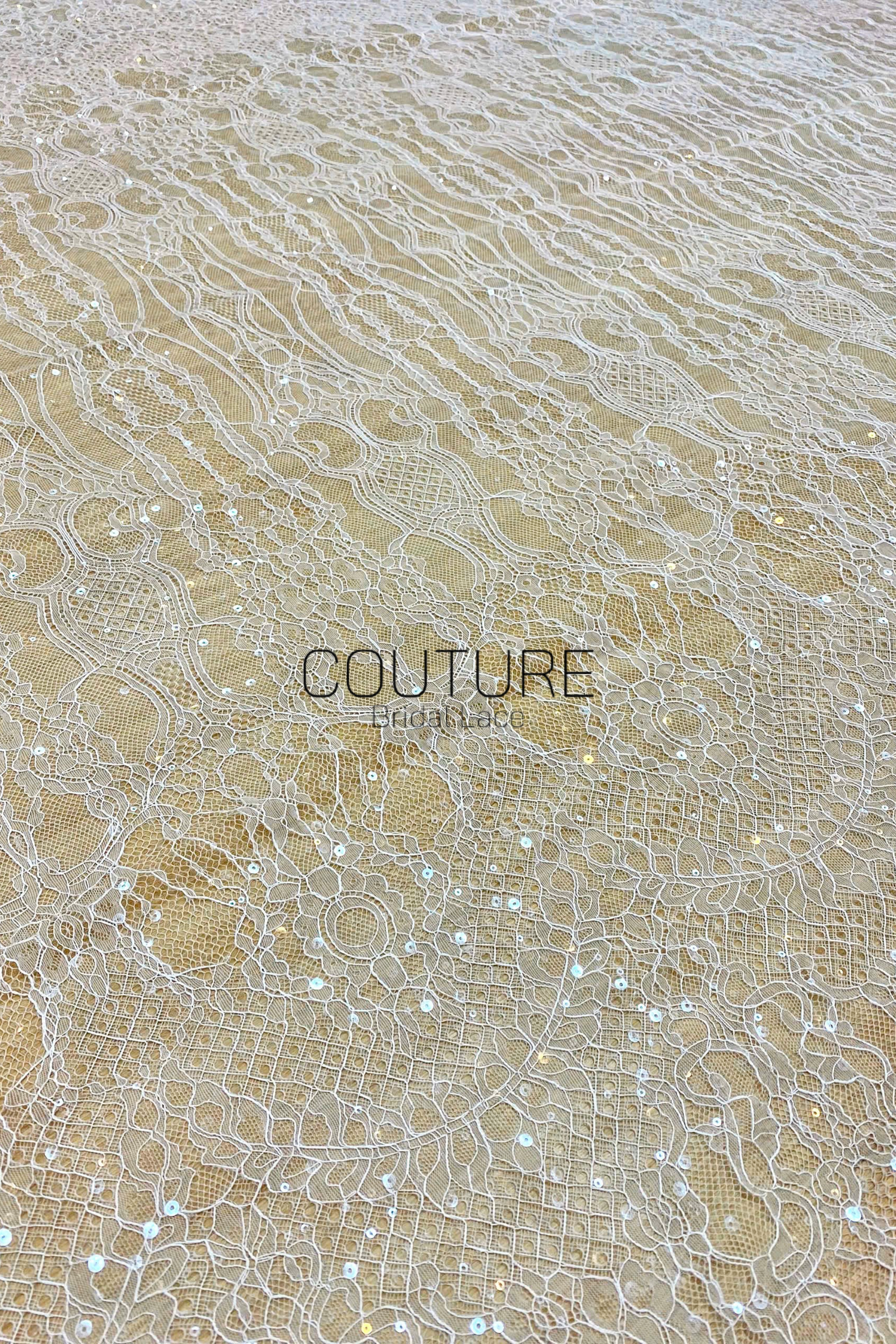 Chantilly French Lace: Couture Fabric with Sequins (3 Meters)