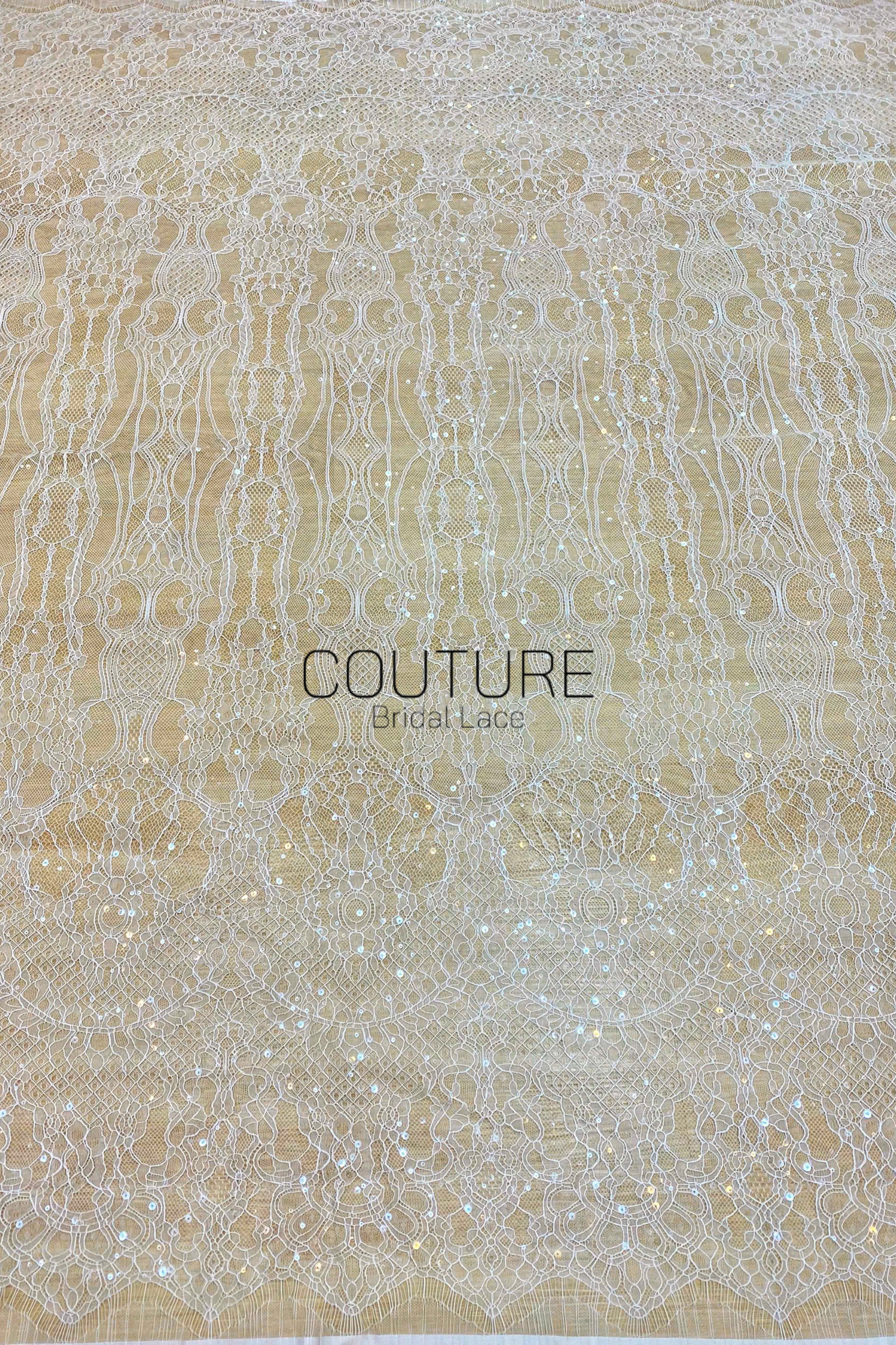Chantilly French Lace: Couture Fabric with Sequins (3 Meters)