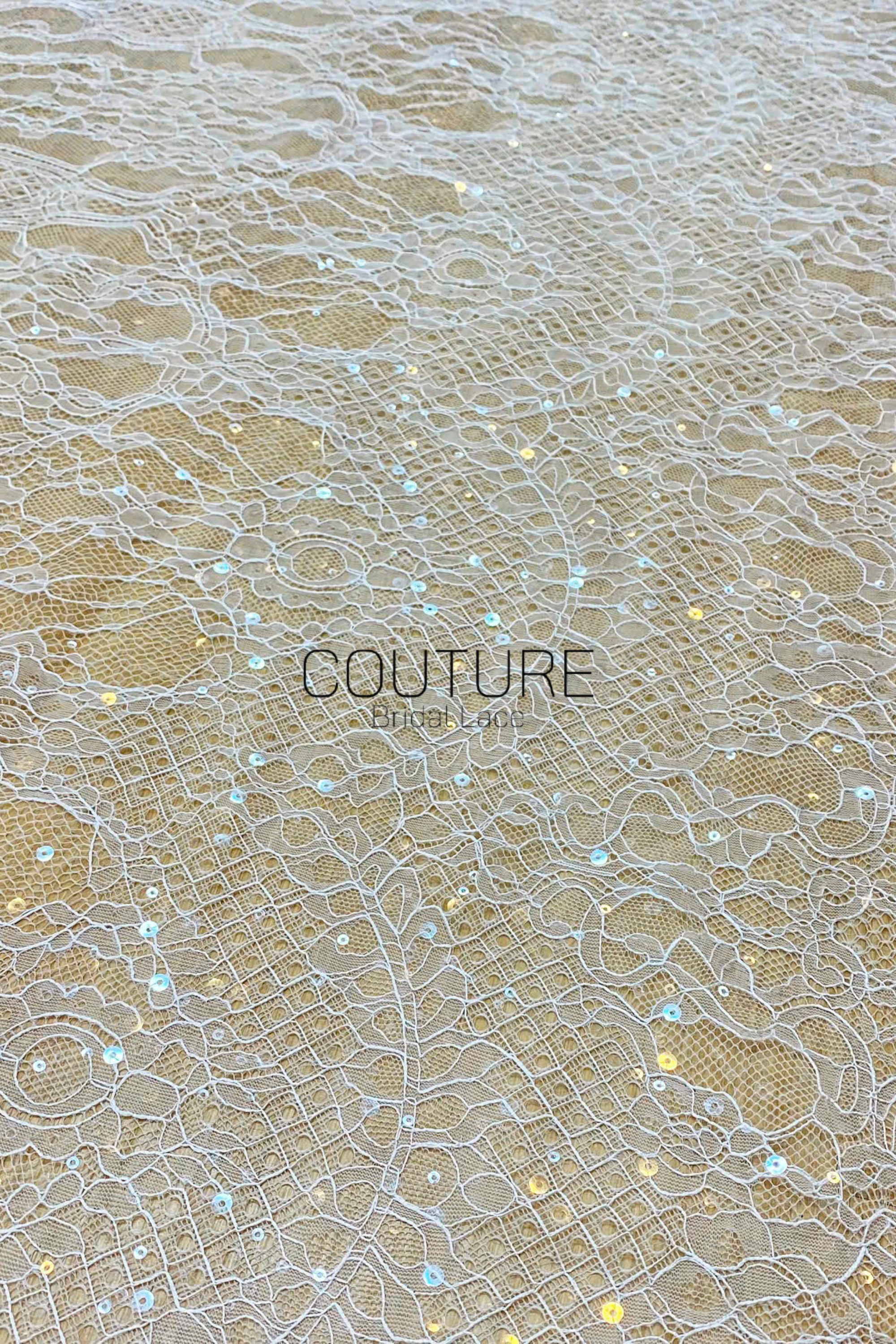 Chantilly French Lace: Couture Fabric with Sequins (3 Meters)