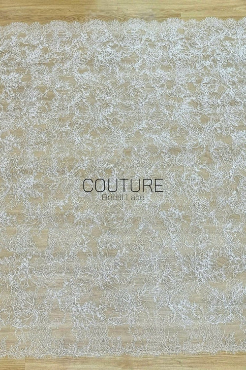 Beaded Chantilly Lace: Ivory Delicate Floral Vine with Scalloped Eyelash Fringe Edge, 3 Meters