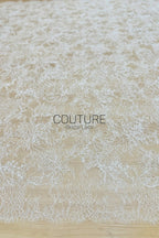 Beaded Chantilly Lace: Ivory Delicate Floral Vine with Scalloped Eyelash Fringe Edge, 3 Meters