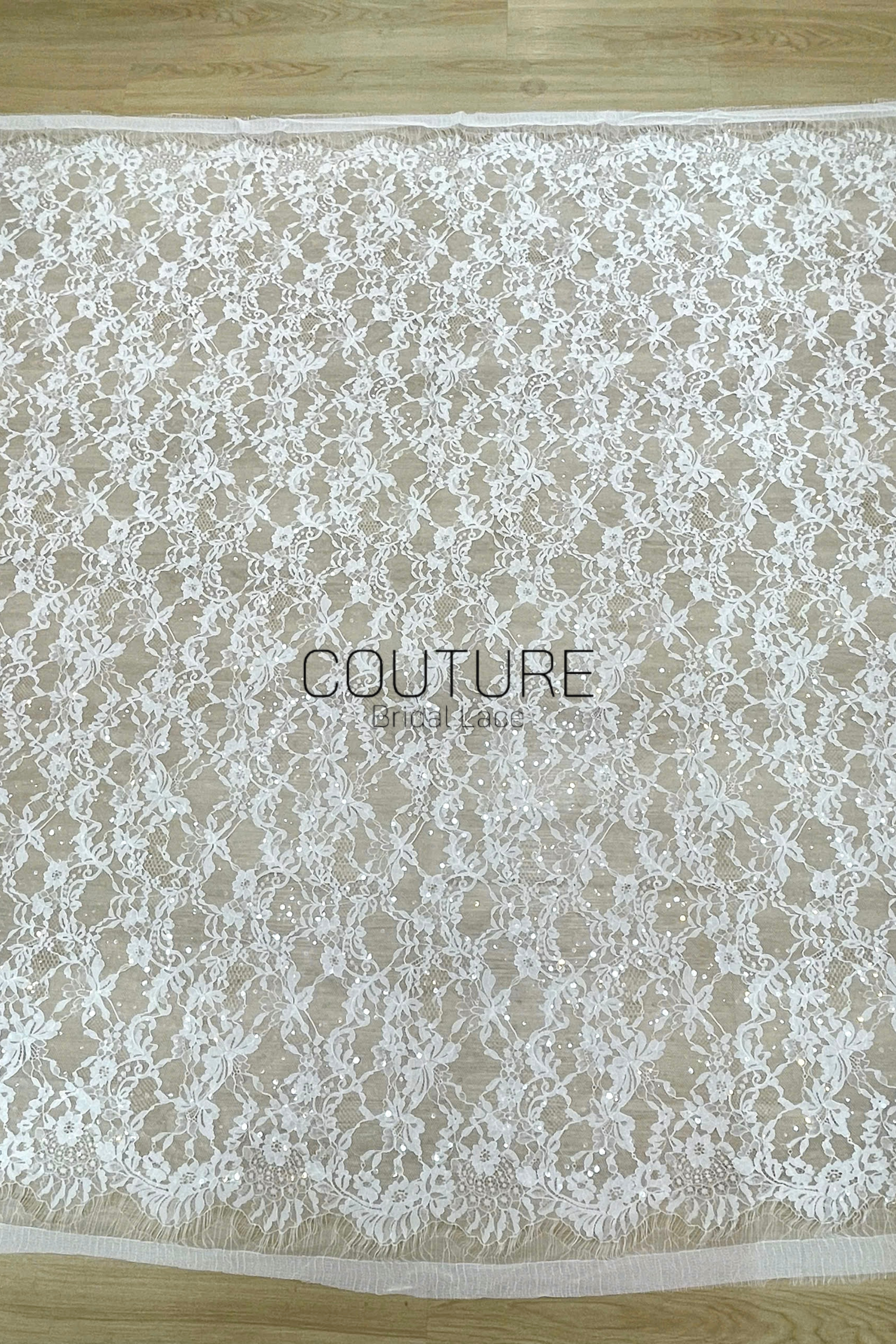 Chantilly French Lace: Couture Fabric with Luxury Pattern and Clear Sequins (3 Meters)