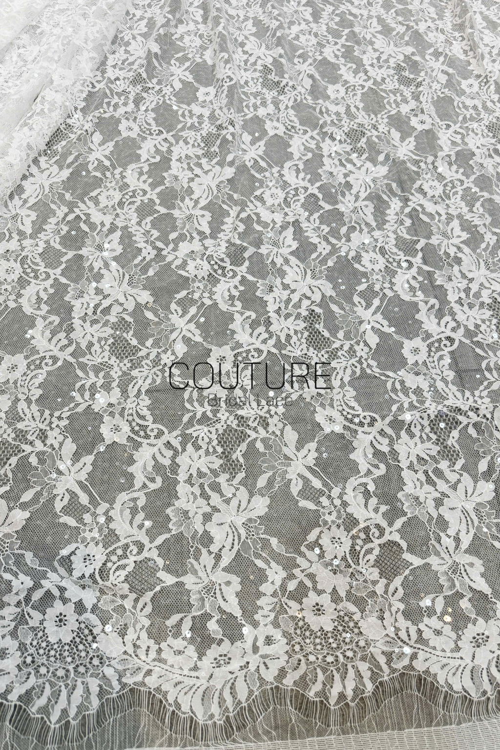 Chantilly French Lace: Couture Fabric with Luxury Pattern and Clear Sequins (3 Meters)