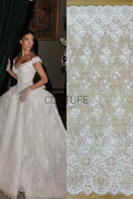 Beaded Chantilly Lace: White Delicate Floral Scrollwork with Scalloped Eyelash Fringe Border Edge, 3 Meters