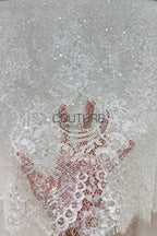 Beaded Chantilly Lace: White Delicate Floral Scrollwork with Scalloped Eyelash Fringe Border Edge, 3 Meters