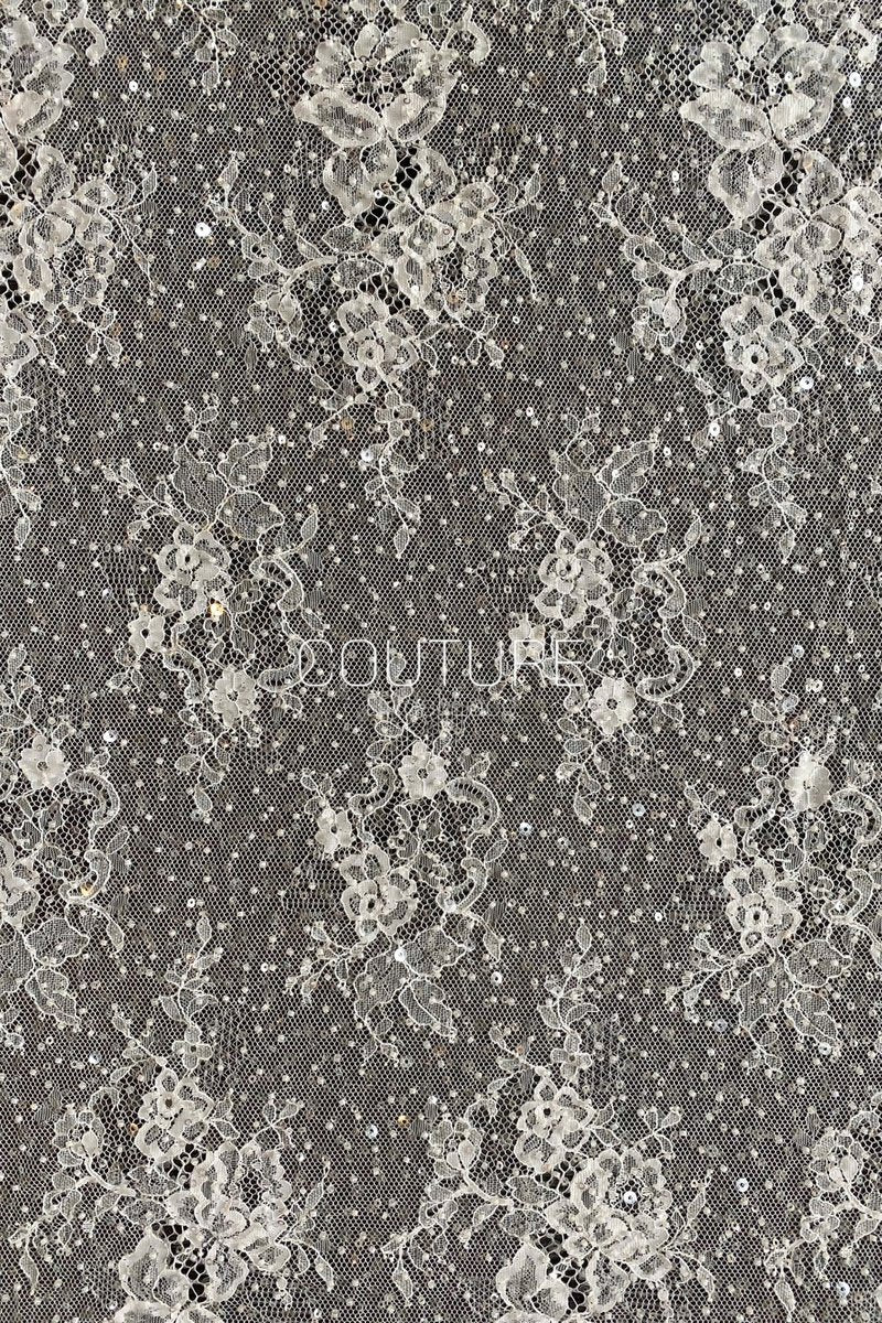 Beaded Chantilly Lace: White Delicate Floral Scrollwork with Scalloped Eyelash Fringe Border Edge, 3 Meters