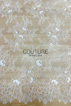 Chantilly Lace: White Scattered Delicate Coral Vine Sprigs with Ornate Floral Medallion Scalloped Border, 3 Meters