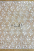 Chantilly Lace: White Scattered Branching Rose Sprays with Floral Scalloped Border, 3 Meters