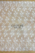Chantilly Lace: White Scattered Branching Rose Sprays with Floral Scalloped Border, 3 Meters