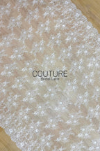Chantilly Lace: White Scattered Branching Rose Sprays with Floral Scalloped Border, 3 Meters