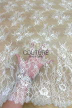 Chantilly Lace: White Scattered Branching Rose Sprays with Floral Scalloped Border, 3 Meters