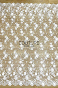 French Lace: White Three-Dimensional Floral Clusters with Scalloped Eyelash Fringe Edge, 3 Meters
