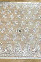 Sequins Chantilly Lace: Ivory Delicate Scattered Floral Motifs With Intricate Scalloped Floral And Scrollwork Border, 3 Meters