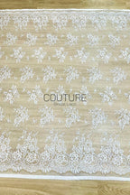 Sequins Chantilly Lace: Ivory Delicate Scattered Floral Motifs With Intricate Scalloped Floral And Scrollwork Border, 3 Meters