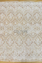 Sequins Chantilly Lace: White Delicate Floral Vine Motifs With Fringed Scalloped Eyelash Border, 3 Meters
