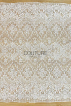 Sequins Chantilly Lace: White Delicate Floral Vine Motifs With Fringed Scalloped Eyelash Border, 3 Meters