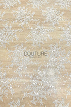 Sequins Chantilly Lace: White Scattered Floral Sequin Sprigs with Ornate Scalloped Floral Medallion Border, 3 Meters