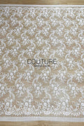 Chantilly Lace: White Scrolling Vine Daisy Floral Clusters with Floral Eyelash Scalloped Border, 3 Meters
