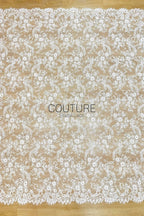 Beaded Chantilly Lace: Ivory Intricate Floral Scrollwork with Delicate Scalloped Eyelash Lace Border, 3 Meters