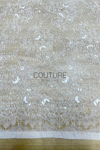 Beaded Chantilly Lace: White Delicate Floral Vine Scrollwork with Ornate Scalloped Floral Medallion Edge, 3 Meters