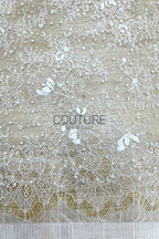 Beaded Chantilly Lace: White Delicate Floral Vine Scrollwork with Ornate Scalloped Floral Medallion Edge, 3 Meters