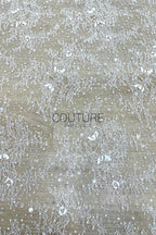 Beaded Chantilly Lace: White Delicate Floral Vine Scrollwork with Ornate Scalloped Floral Medallion Edge, 3 Meters