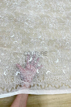 Beaded Chantilly Lace: White Delicate Floral Vine Scrollwork with Ornate Scalloped Floral Medallion Edge, 3 Meters