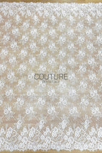 Beaded Chantilly Lace: Ivory Floral Bouquet Clusters with Delicate Scalloped Eyelash Lace Edge, 3 Meters