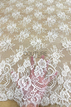 Beaded Chantilly Lace: Ivory Floral Bouquet Clusters with Delicate Scalloped Eyelash Lace Edge, 3 Meters